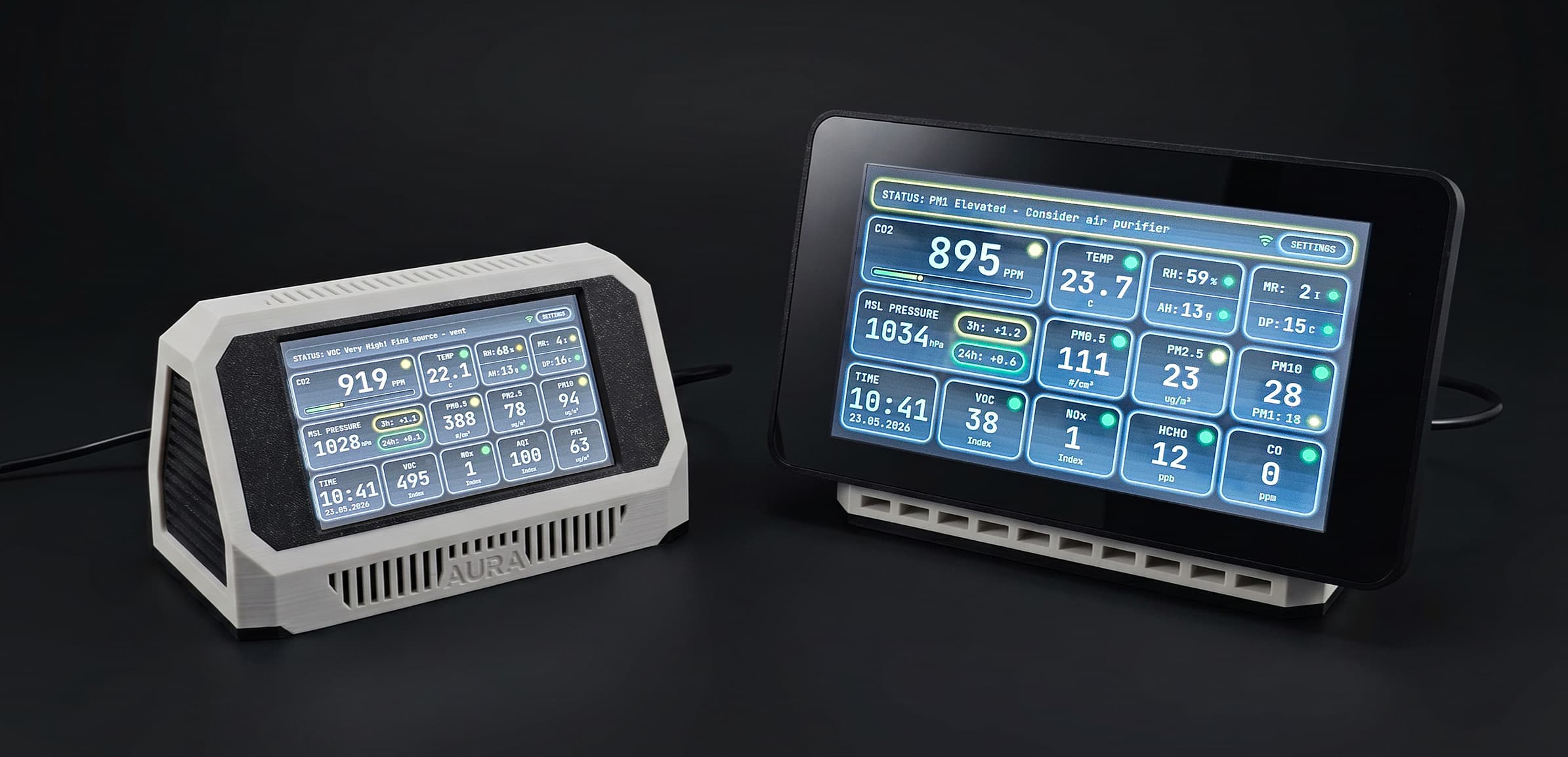 Aura AQ devices with different display sizes