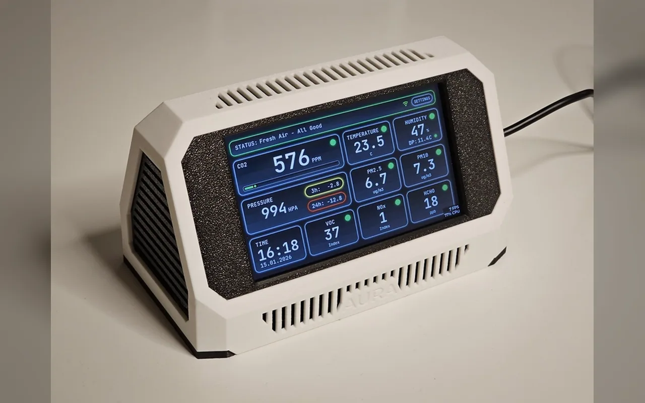 Aura AQ device powered by USB-C